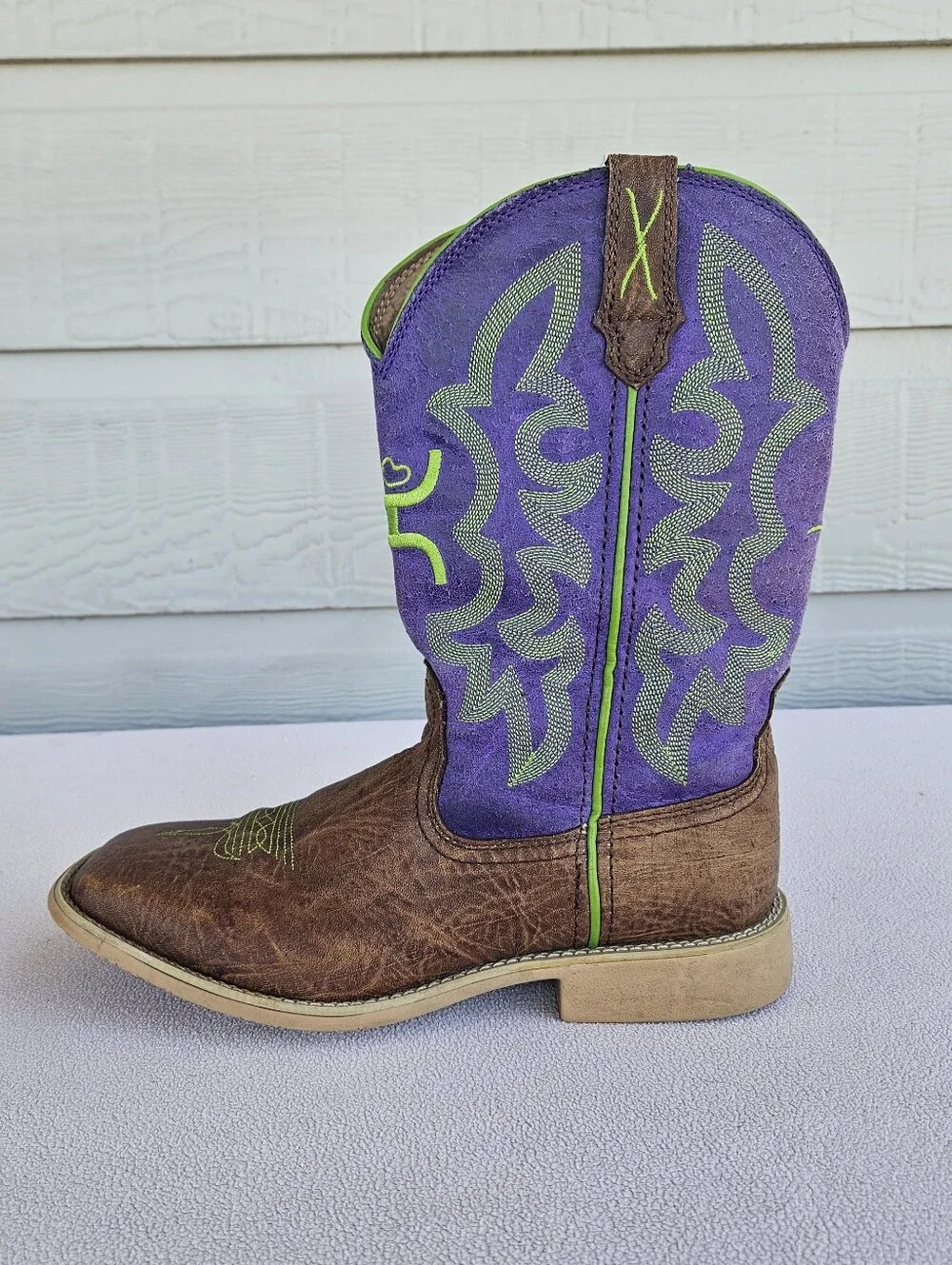 Twisted X Cowkid's Hooey Western Boot Youth SZ 4 Brown Purple Western Rodeo